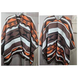 Old Navy Shawl Poncho Open Sweater Cashmere Blend Knit Western Striped Geometric